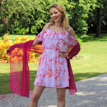 Amarantowy jedwabny szal żorżeta 200x65 cm SZZ-340