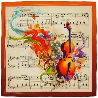 Silk scarf with musical notes, 68x68cm