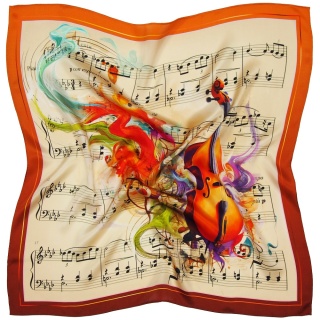Silk scarf with musical notes, 68x68cm