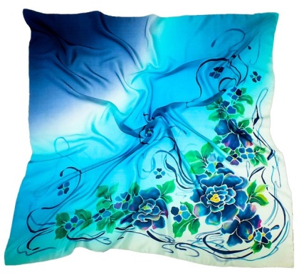 Gawroszka jedwabna ręcznie malowana, Kwiaty oceanu 55x55cm AM5-567