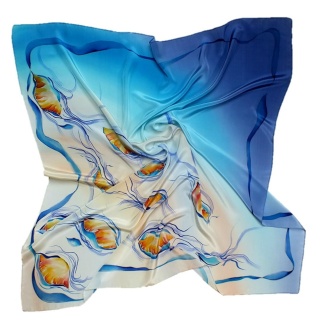 Hand-Painted Silk Scarf with Amber 55x55 cm AM5-566