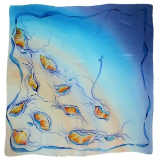 Hand-Painted Silk Scarf with Amber 55x55 cm AM5-566
