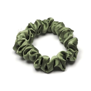 Satynowa gumka do włosów frotka scrunchie slim oliwkowa