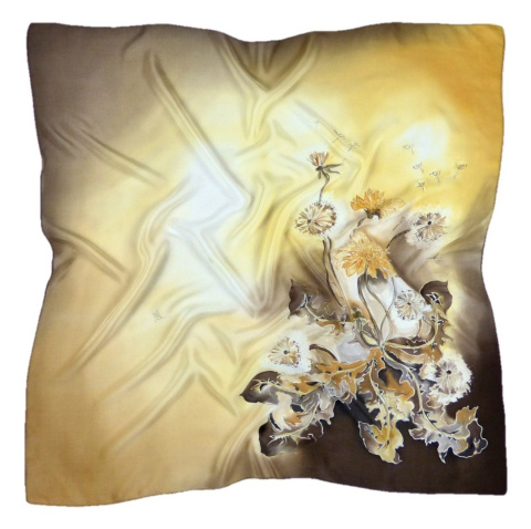 AM7-565 Hand-painted Silk Scarf Flowers, 70x70cm