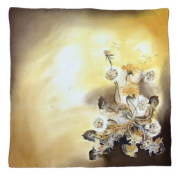 AM7-565 Brown Hand Painted Silk Scarf, 90x90cm