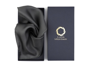 TWILL ciemno szara poszetka jedwabna obszyta ręczne 30x30 cm