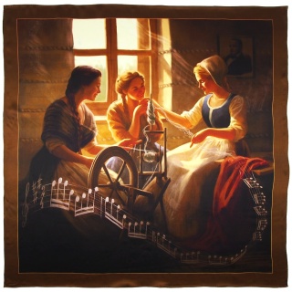 Apaszka jedwabna Prząśniczka Stanisława Moniuszki 68x68cm AN7-030