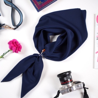 Navy blue silk satin scarf, 70x70cm AS7-015