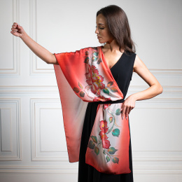 SZ-510 Red Silk Scarf Hand Painted, 170x45 cm