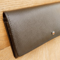 Klasyczny skórzany portfel damski z bursztynem, czarny