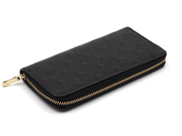 Women's leather wallet with a zipper with embossing black
