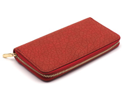 Women's leather wallet with a zipper with embossing red