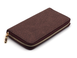 Women's leather wallet with a zipper with embossing brown