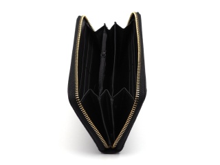 Women's leather wallet with a zipper with embossing black