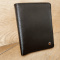 Men's fold-out leather wallet with amber, black