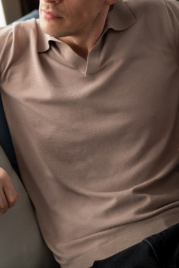 B2 Men's polo shirt, 100% cotton knit, beige