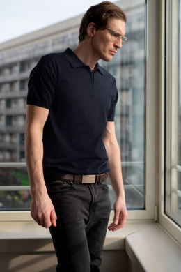 B6 Herren-Poloshirt aus 100 % Baumwolle mit Reißverschluss, Marineblau