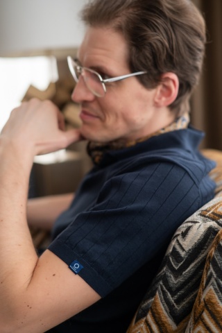 B7 Men's polo shirt, 100% knitted cotton, striped, navy blue