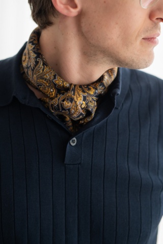 B7 Koszulka polo męska 100% dzianiny bawełnianej w prążek granatowa