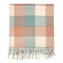 Large women's checked scarf, pastel 120x120 cm