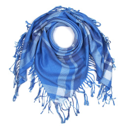 Large women's plaid scarf, blue, 120x120 cm