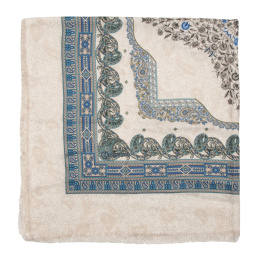 Large women's scarf oriental pattern, beige 120x120 cm