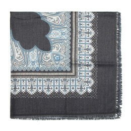 Large women's scarf oriental pattern, grey 120x120 cm