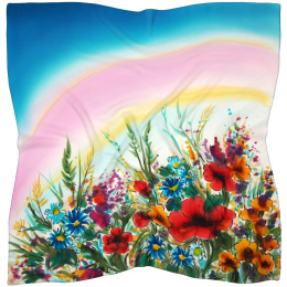AM7-026 Hand-painted silk scarf with wildflowers, 70x70cm