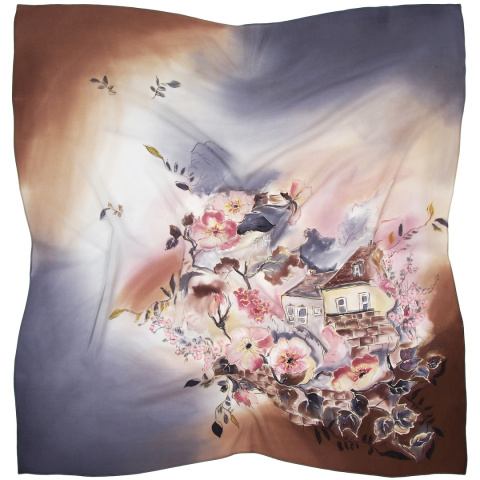 AM-063 Hand-painted silk scarf Milanów villa, 90x90cm