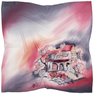 Milanowska villa 2 silk scarf, hand-painted, 90x90cm AM-064