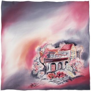 Milanowska willa 2 chusta jedwabna, ręcznie malowana, 90x90cm AM-064