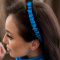 Silk headband thin crinkled blue