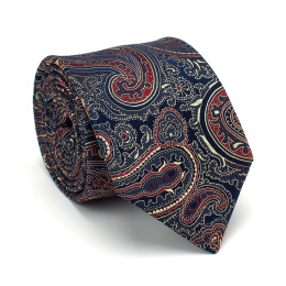KR-006 Ekskluzywny krawat męski z modnym wzorem paisley 100% jedwab