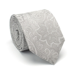 KR-009 Grey Exclusive Men's Tie With Fashionable Paisley Pattern 100% Silk