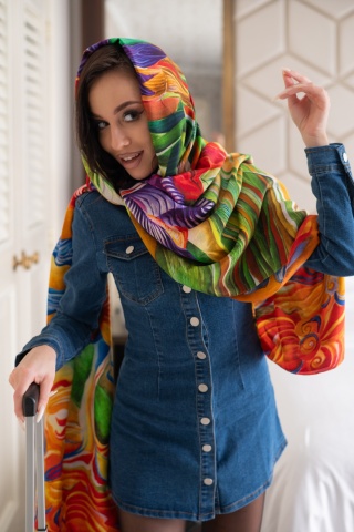 SD-027 Jedwabny Szal Drukowany Aliny Skiby Life 250x95 cm