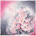 AM-068 Hand-painted Silk Scarf Flowers, 90x90 cm