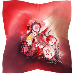 AM7-003 Chusta Jedwabna Ręcznie Malowana Kwiaty, 70x70 cm