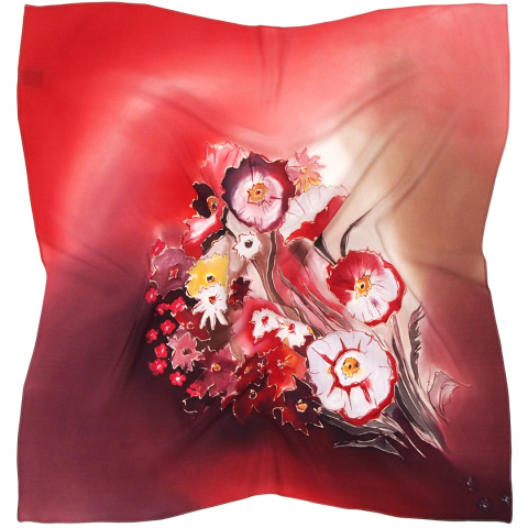 AM7-003 Seidenschal handbemalte Blumen, 70x70 cm