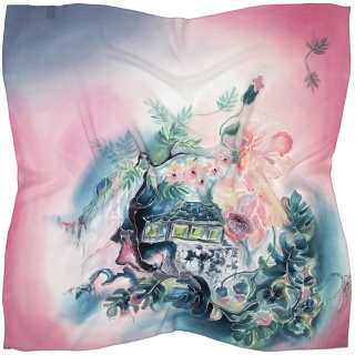 Milanowska willa 4 chusta jedwabna, ręcznie malowana, 90x90cm AM-073