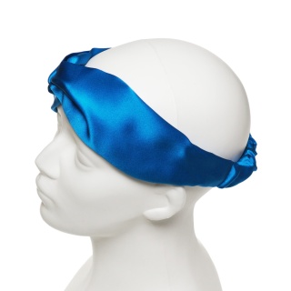 Women's wide silk headband with elastic azure
