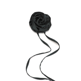 Jedwabny naszyjnik choker na szyję z różą grafitowy