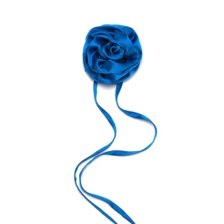 Jedwabny naszyjnik choker na szyję z różą jasnolazurowy