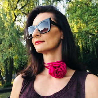 Róża na szyję choker damski jedwabny fuksja