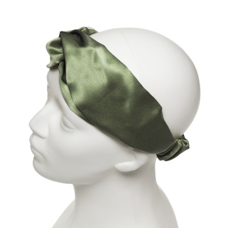 Women's wide silk headband with an elastic band olive green