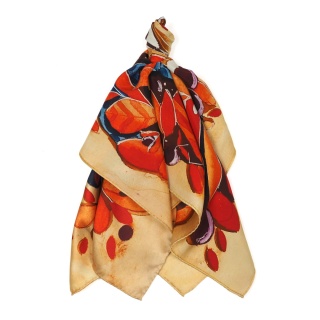 AD7-063 Silk scarf, 100% printed, double-sided, Kurpie motif 68x68cm