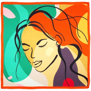 AD7-069 Silk satin scarf, matt-gloss, pop art 68x68cm