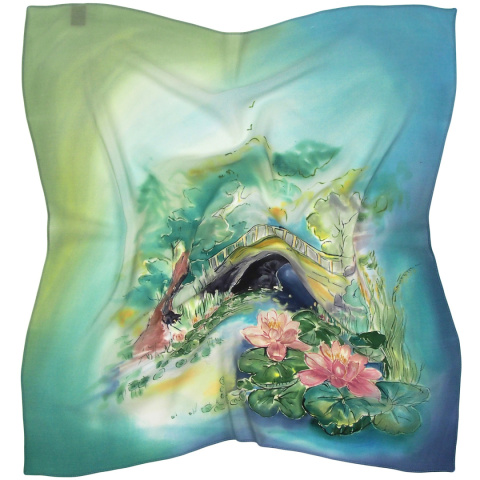 AM7-004 Silk Scarf Hand-Painted Milanów Landscape, 66x66cm