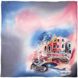 AM-075 Hand-painted silk scarf Milanów villa, 90x90cm