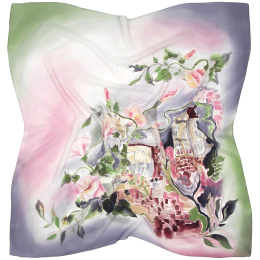 AM-083 Hand-painted silk scarf Milanów villa, 90x90cm