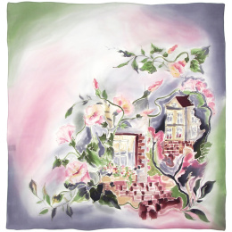 AM-083 Hand-painted silk scarf Milanów villa, 90x90cm